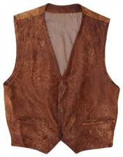 VINTAGE Mens Leather Waistcoat Medium Brown Leather AR05