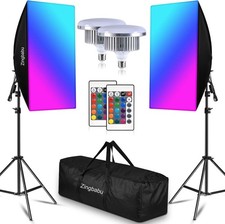 Softbox Lighting Kit for Photography 2x20"x80" Softboxes, 2x150W Dimmable RGB