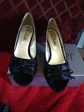 jane shilton Black Satin Peep Toe Shoe 3" Heel Aprox Size 40/7 With Box