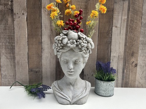 Bust head planter stone - planter, grey