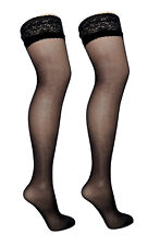 15 Denier Shine and Sheer Lace Top Hold Ups Black One Size