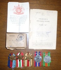 Group of Five World War II Medals, Posting Box & Soldier's Release Book