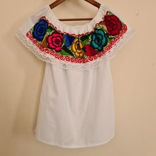 Colourful Floral Embroidery Original Mexican Top