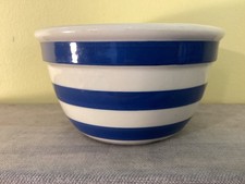 Vintage Staffordshire Ironstone CHEF WARE Blue White Striped PUDDING BASIN BOWL