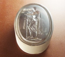 Large Clear Glass Intaglio Seal Of A Nude Mythological God. Makers Name Jacobson