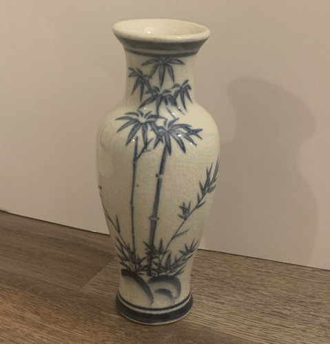 Blue white ceramic - white, bamboo