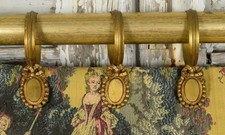 Beautiful Set 10 Antique French Gilded Metal Curtain Rings, Bow Crest, 19th C