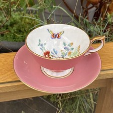 Aynsley Butterfly Butterflies Pink Cabinet Tea Cup & Saucer - Made In England