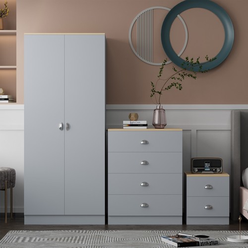 Grey oak piece wardrobe - grey, &