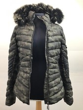 Philipp Plein-Ladies Padded Jacket-Camouflage Removable Fur Trim Hood Size 12