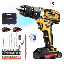 2 Battery 21V Cordless Combi Hammer Impact Drill Driver Electric Screwdriver Kit