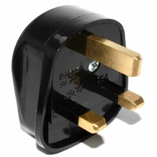BLACK MAINS PLUG ELECTRIC POWER SOCKET ADAPTOR FUSED ADAPTER UK 3 PIN 240V 13AMP