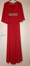 Red Long Chiffon Wedding Formal Evening Party Dresses Bridesmaid With Sleeves 