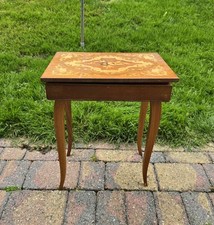 Vintage Italian Music Box Side Table Inlaid Marquetry Florentine Musical Storage