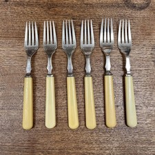 Vintage Forks Faux Bone Handles x6 Old English Forks Antique Cutlery