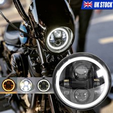 For Motorcycle Round LED Headlights Hi/Lo Projector Halo Angle Eyes 5.75" Inch