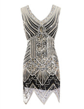 V Neck Flapper Dress Vintage 1920s Great Gatsby Evening Party Costume Dresses UK