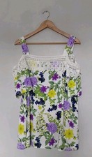 Nina Leonard  Cold Shoulder Crochet Detail Floral Top Lavender Multi Size XL QVC