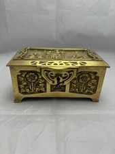 Antique Art Nouveau Brass Jewellery Casket with Velvet Lining C.1910