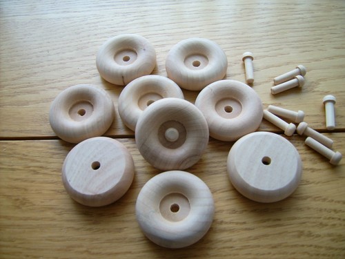 10x wooden toy wheels axles - 10x,
