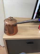 Antique Copper Saucepan Measuring Pan Metal Handle 3 Pints