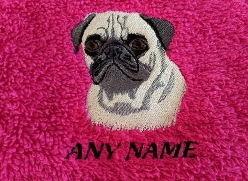 Pug dog towel personalised - dog,