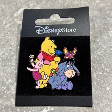 DISNEY STORE UK WINNIE THE POOH PIGLET & EEYORE PIN WITH BUTTERFLY & FLOWERS