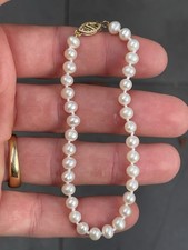 9ct Gold Diamond Clasp Cultured Pearl Bracelet 7.1 Grams