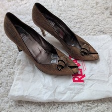 Renata Bronze Herringbone High Heel Shoes Peep Toe Made In Italy EU41 UK8 Vtg