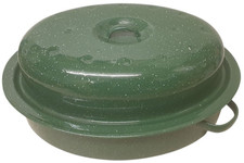 Vintage Style Green Speckled Enamel 32cm Hi-Top Roasting Tin + Lid LOOKS UNUSED!