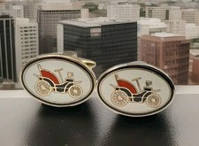 Pair Of Vintage Gold Plated Enamelled Cufflinks - Old Classic Car Automobile 