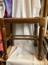 VINTAGE WOOD STOOL WITH RUSH RAFFIA WOVEN TOP