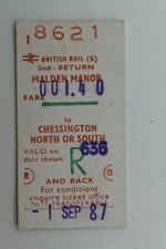 Railway Ticket Malden Manor to Chessington North or South 2nd class BR #8621