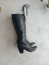 Black Leather Victorian Gothic Lace Up Zip Boots Halloween Witchy Cosplay UK 4