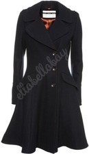 TOPSHOP Navy Fit & Flare Full Skirted Princess Riding Bandstand Wool Coat 10 38