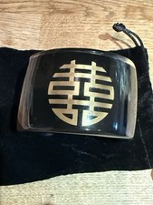 Shanghai Tang - Black Resin Cuff Bangle  - Happiness Gold Chinese Character