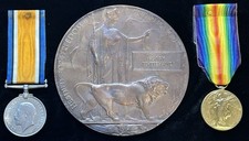 British War Medal, Victory Medal and Memorial Plaque to Whitehand, W York Reg