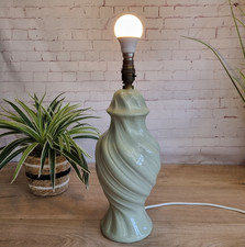 Vintage Green Ceramic Swirled Spiral Twisted Table Lamp Speckled PAT Tested 16"