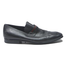 GUCCI Mens Leather Loafers Black Slip On UK 7.5 Classic Stylish Dress Shoes