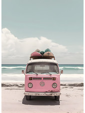 Retro Beach Pink VW Camper Van