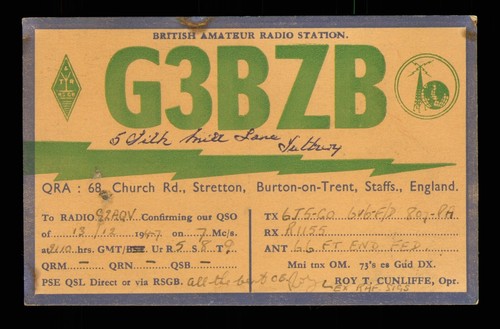 Qsl card radio g3bzb - qsl, uk