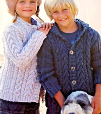 KNITTING PATTERN GIRLS BOYS 4 - 13 yrs ARAN CABLE CARDIGAN  HOODIE Pattern - 37.