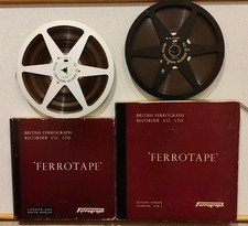 2x Vintage Ferrograph Metal Reel-to-Reel Tapes 7" with 7.5" + 8.5" Boxes