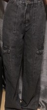 Black denim cargo jeans - black,