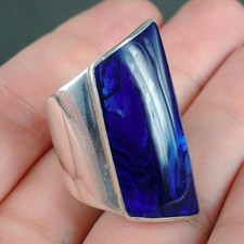 925 Sterling Silver Wraparound Blue Paua Abalone Shell Ring, M-UK, 6.5-USA