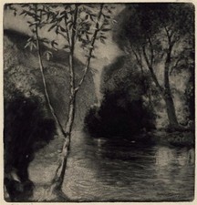 David Waterson Pencil Signed Mezzotint River Landscape