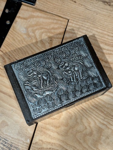 Elephant embossed wooden box - wooden,