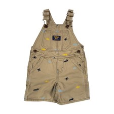 OshKosh B'gosh Beige Tan Brown Dungarees Shorts Animal Print 12M Bib Overalls