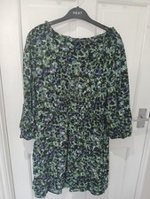 Next Mini Dress Green & Purple Print Size 14 Petite - Excellent Condition