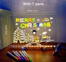 LED Note Board with 7 Coloured Pens Acrylic Dry Erase Illuminated Drawing Board